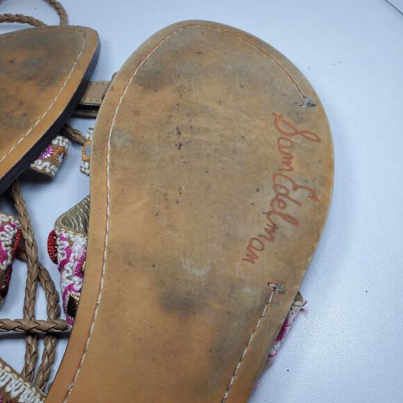 Sam Edelman Gretchen Boho Gladiator Tassle Sandal Pink Mixed Womens 9 Festival - Picture 5 of 8